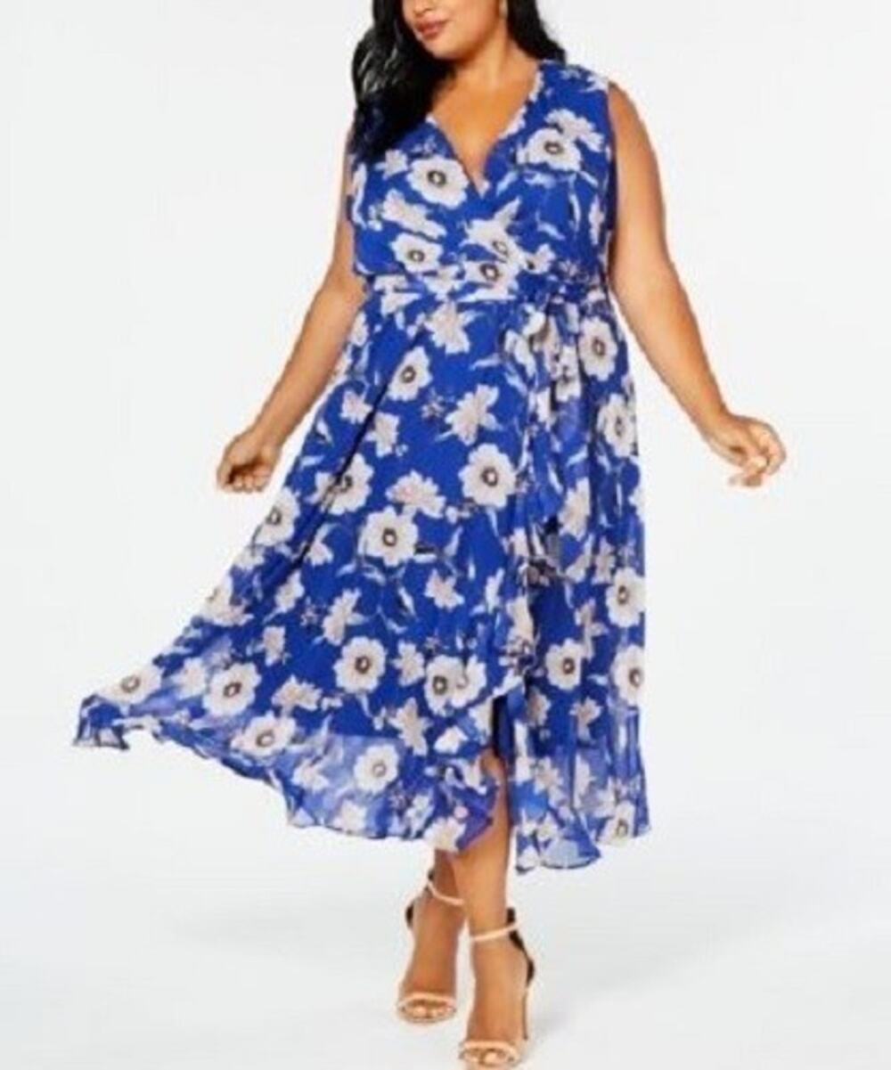 Jessica Howard Dress 18W Plus Size Floral Tie Waist Ruffle Sleeveless NewMnrDfct